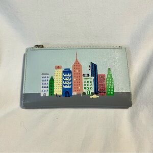 KATE SPADE Small Slim BiFold Wallet - City Sky Line - Zipper Pouch -C/Card Slots